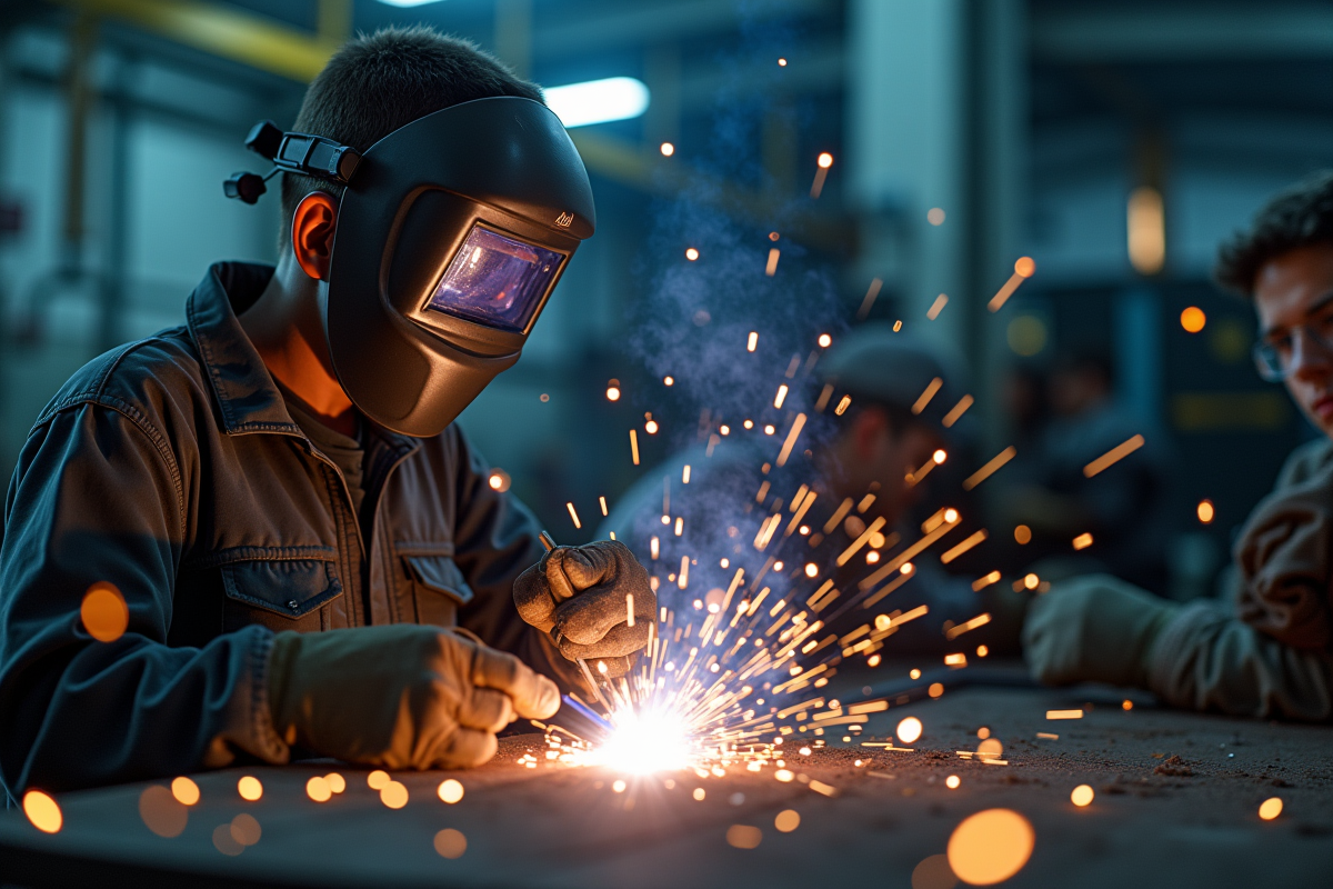 Jeune soudeur en protection dans un atelier hightech