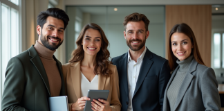 Groupe de jeunes professionnels à Paris souriants