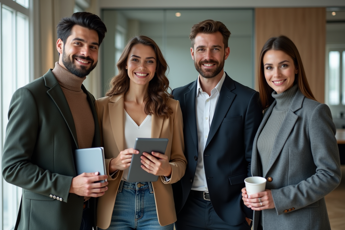 Groupe de jeunes professionnels à Paris souriants