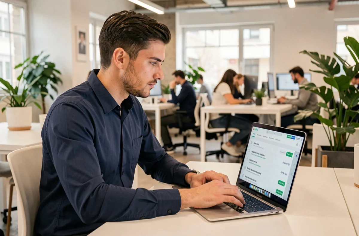 Consultant SEO de l'agence Jloo au Mans travaillant sur une stratégie de référencement naturel sur ordinateur