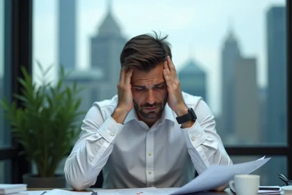Homme en chemise blanche analysant des documents financiers dans un bureau moderne, symbolisant le choix d'un métier lucratif