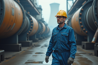 Ouvrier industriel en tenue de sécurité dans une usine