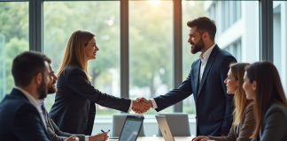 Réunion dans un bureau moderne avec professionnels en discussion