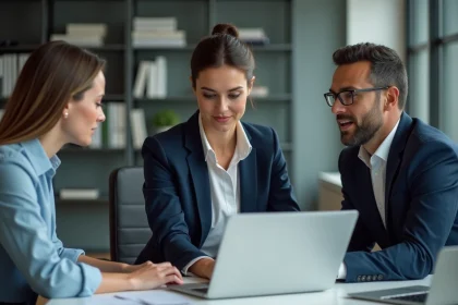 Femme d'affaires en réunion avec collègues au bureau