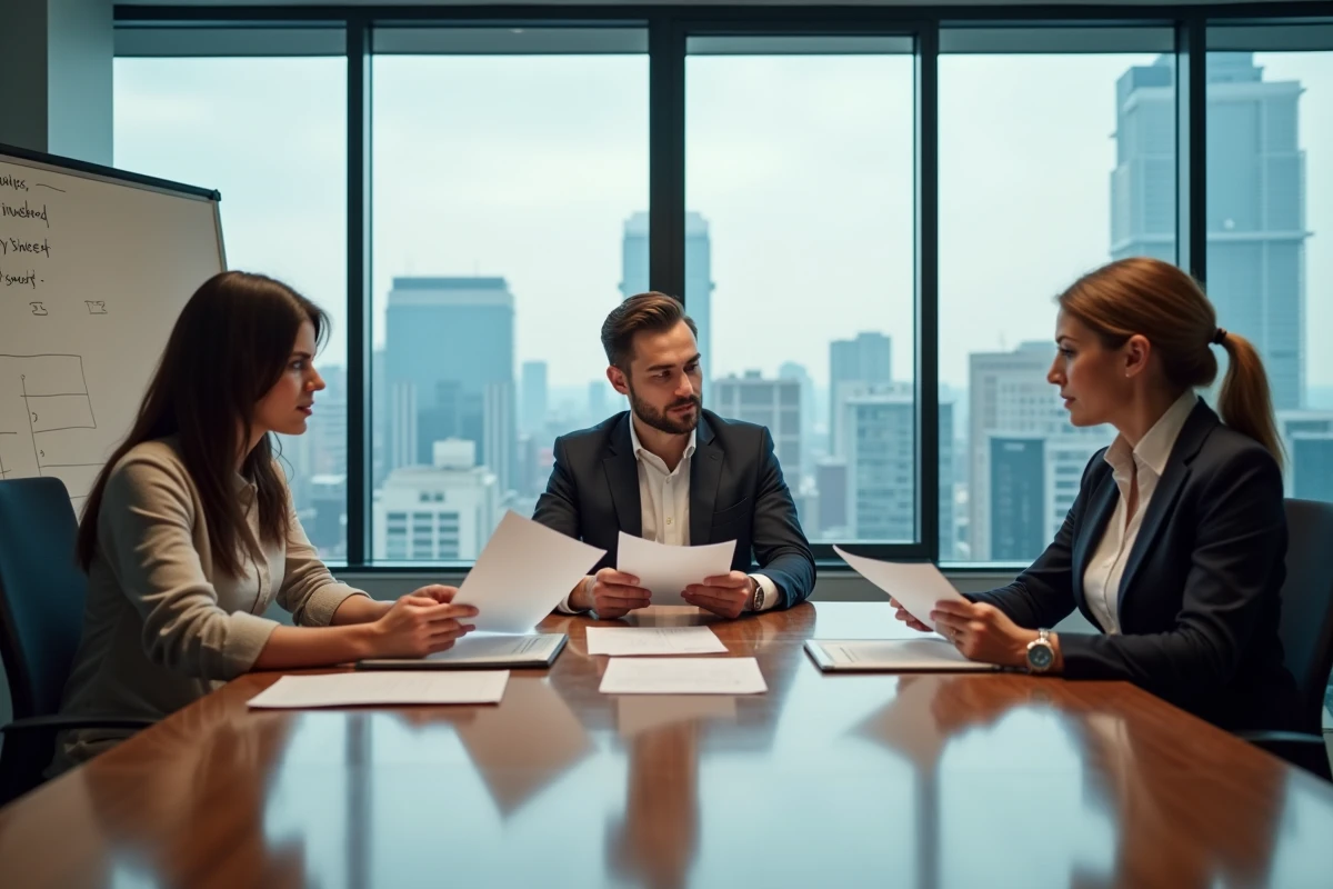 Groupe de professionnels en r&eacute;union de travail