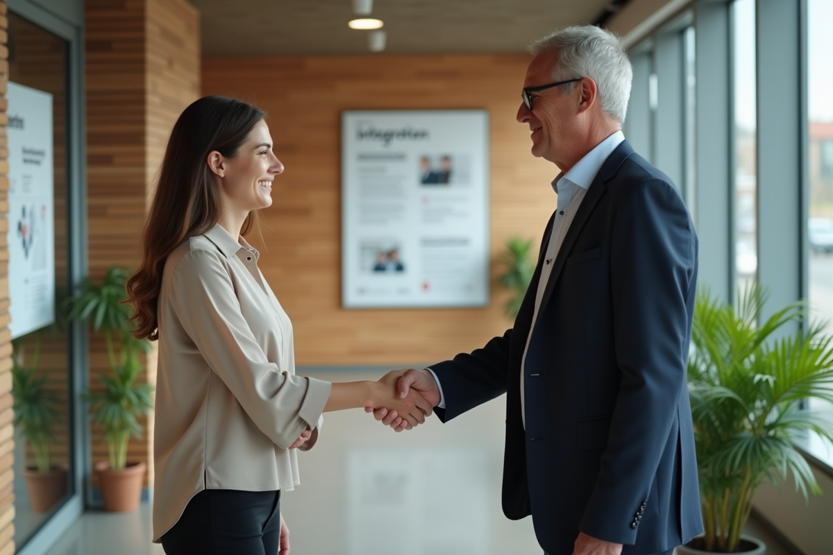 Jeune femme souriante serrant la main d