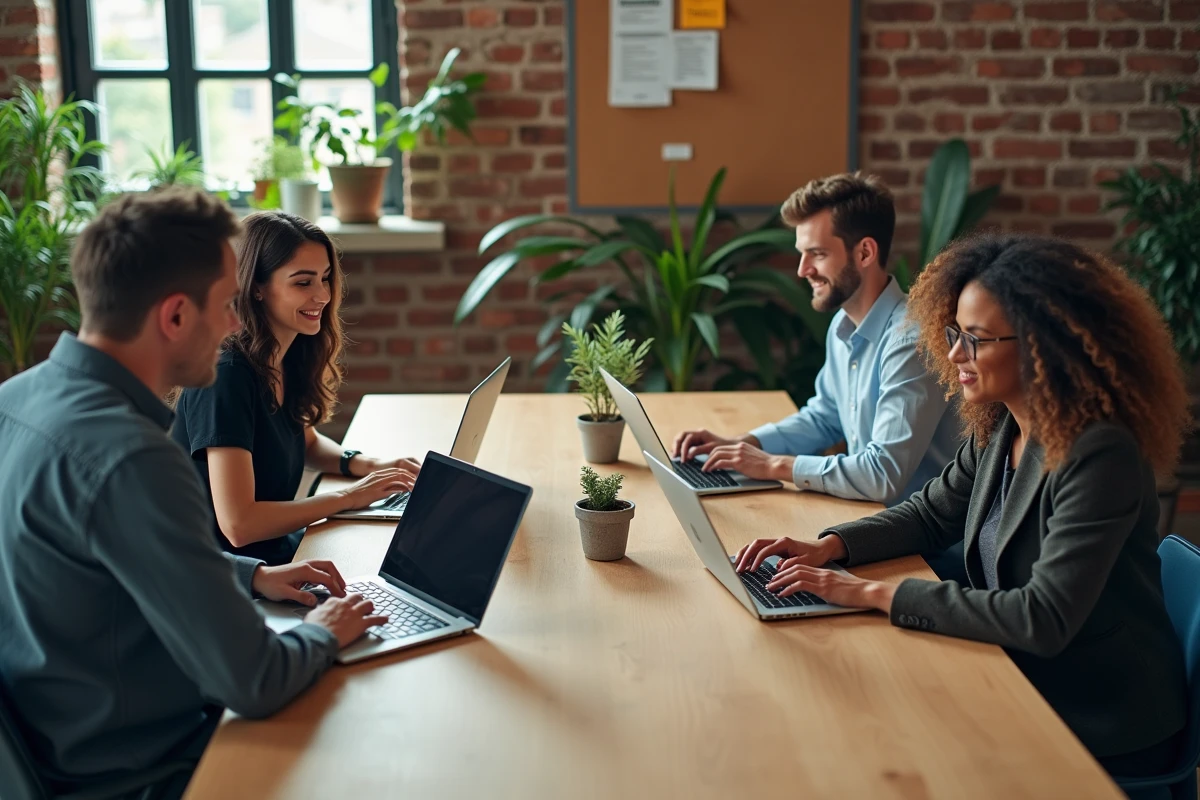 Groupe diversifié travaillant ensemble autour d